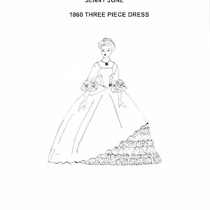 1860 Three Piece Dress Pattern 25 inch Jenny June Doll PDF