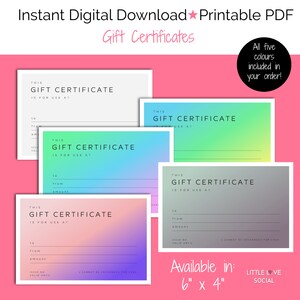 Gift Certificate | Instant Digital Download | Small Business | 6 x 4 inches | A4 and US Letter Size | Printable Product