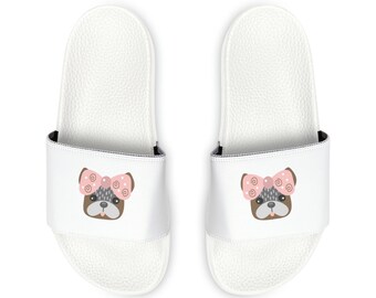 Youth French Bulldog with Bow PU Slide Sandals