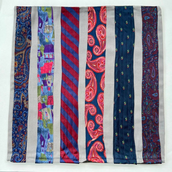 Vintage Silk Necktie Pillow - Blue, Purple, Red, Burgundy