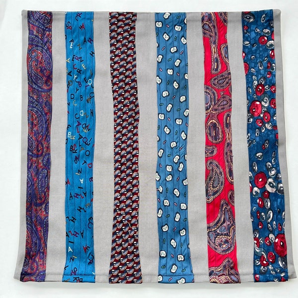 Vintage Silk Necktie Pillow - Blue, Purple, Red, Burgundy