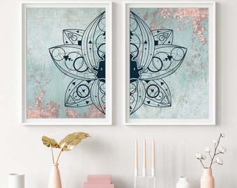 Lotus Home Decor/Set of 2 Wall Art/Mandala Lotus Digital Creations/Meditation corner Art Decor/Instant Download Art/Printable Home Decor/