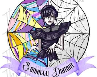 Socially Distant, Wednesday, Funny Halloween Tshirt Design, Digital Download, PNG