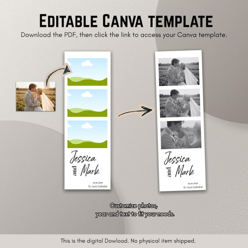 Minimalist Wedding Photo Booth Template | Black & White 2x6 Photo Strip ...