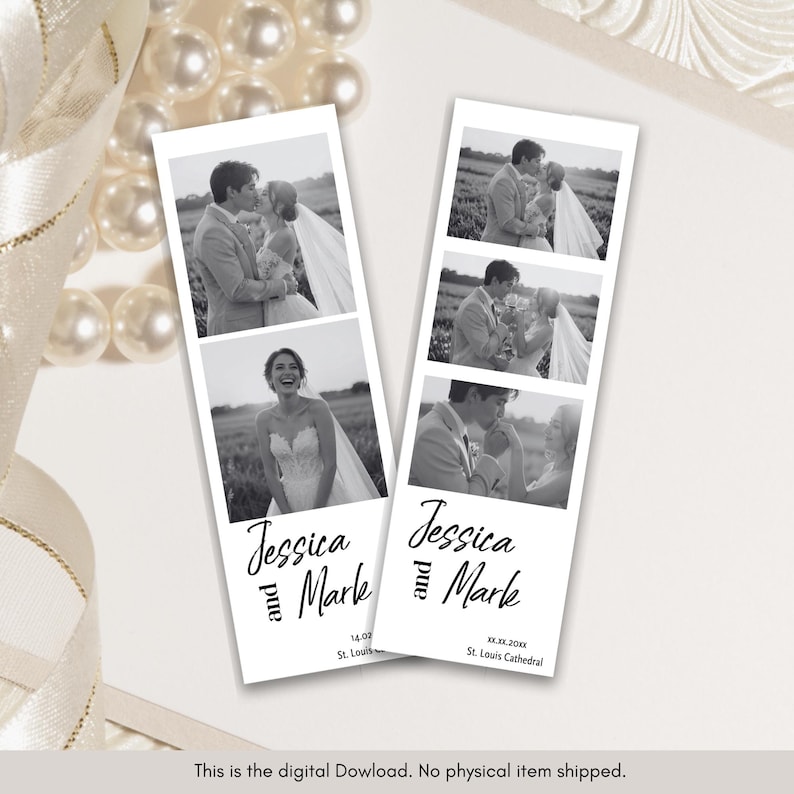 Minimalist Wedding Photo Booth Template | Black & White 2x6 Photo Strip ...