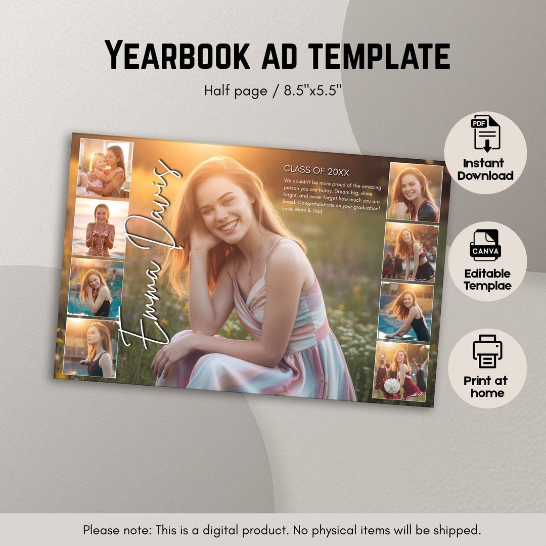 Senior Yearbook Ad Template | Half Page Tribute Layout (digital ...