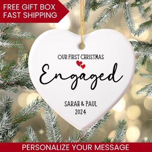Engagement Christmas Ornament - Personalized First Christmas Keepsake - Engaged Christmas Gift 2024