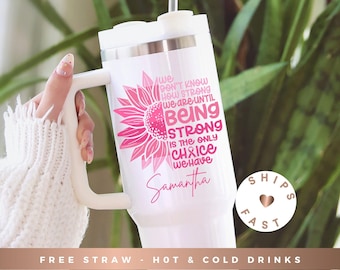 Breast Cancer Awareness Tumbler, Personalized 40oz Tumbler Cup, Custom Breast Cancer Survivor Gift, We Wear Pink Gift, Breast Cancer Cup