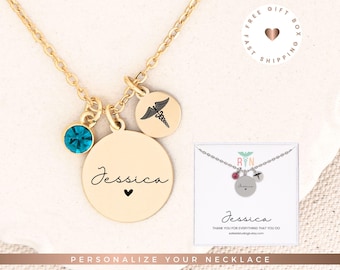 Personalized Nurse Necklace Thank You Gift for Nurse, Personalized Gifts for Nurses, Nurse Appreciation Gift, Nursing School, RN Gifts