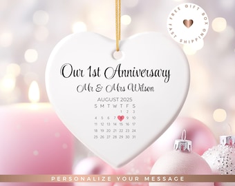 Personalized First Anniversary Ornament, 1st Anniversary Gift, Paper Wedding Anniversary Ornament, Anniversary Gift for Husband Wife