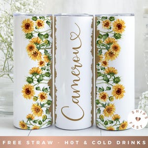 Personalized Sunflower Tumbler, Sunflower Travel Cup, Sunflower Tumbler with Straw and Lid, Tumbler Gift for Her, Best Friend Gift
