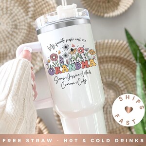 Custom Grandma Tumbler, Grandma&#39;s Garden Tumbler with Handle Gifts for Grandma for Mother&#39;s Day Gift for Grandma Travel Mug Grandma Cup 40oz