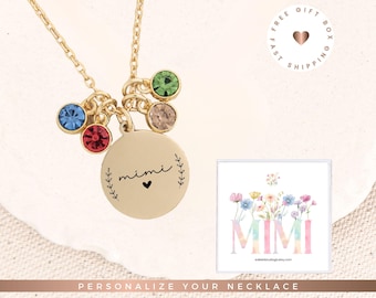 Personalized Jewelry Gift Mom Necklace Grandma Gift Birthstone Necklace for Mom Mama Nana Gigi Mimi Family Birthday Gift Pendant Necklace
