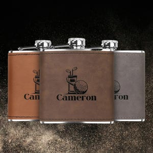 Golf Personalized Leather Flask for Men, Custom Whiskey Flask, Hip Flask for Whiskey Drinkers, Groomsmen Flask, Father&#39;s Day Gift for Golfer