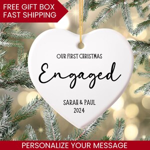 Engagement Christmas Ornament - Personalized First Christmas Keepsake - Engaged Christmas Gift 2024