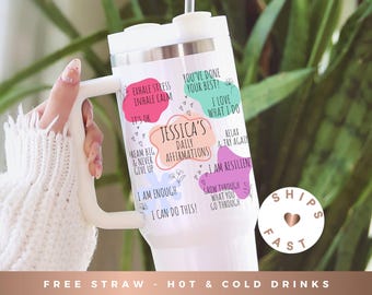 Personalized Daily Reminders Tumbler with Handle - Custom Daily Affirmations 40oz Tumbler, Mental Health Awareness Gift, Best Friend Gift