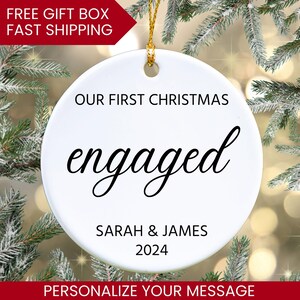 Engagement Christmas Ornament - Personalized First Christmas Keepsake - Engaged Christmas Gift 2024