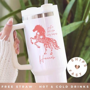 Horse Floral Tumbler Personalized 40oz Tumbler with Handle, Gift for Horse Lover, Horse Lover Tumbler, Horse Travel Cup, Horse Travel Mug