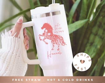 Horse Floral Tumbler Personalized 40oz Tumbler with Handle, Gift for Horse Lover, Horse Lover Tumbler, Horse Travel Cup, Horse Travel Mug