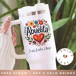 Personalized Abuelita Tumbler with Mexican Flowers, Custom Abuela Tumbler Cup, Abuelita Gift from Grandkids Mexican Floral Tumbler, 40oz Cup