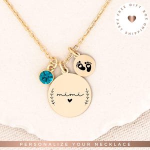 Personalized Jewelry Gift Mimi Necklace Grandma Gift Birthstone Necklace for Mom Mama Nana Gigi Oma Family Birthday Gift Pendant Necklace