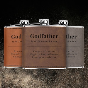 6oz Leather Flask - Unique Godfather Gift for Special Occasions, Funny Gift for Godfather, Godfather Proposal, Godfather Flask