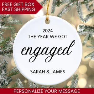 Engagement Christmas Ornament - Personalized First Christmas Keepsake - Engaged Christmas Gift 2024