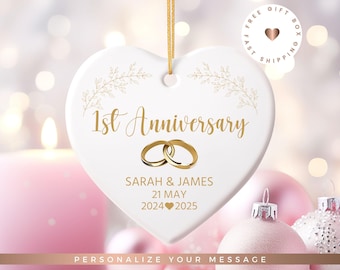Personalized First Anniversary Ornament, 1st Anniversary Gift, Paper Wedding Anniversary Ornament, Anniversary Gift for Husband Wife
