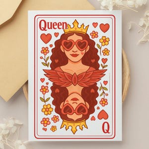 Birthday Queen Card - Speelkaartthema, Bestie-kaart, schattig meisjesachtig afdrukbaar
