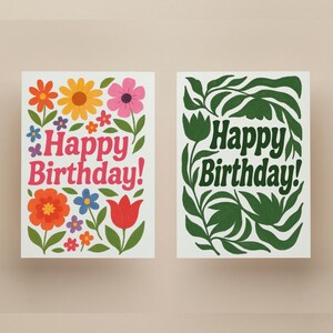Set of 2 Floral Birthday Cards - Cute and Colorful Flowers - Digital Download