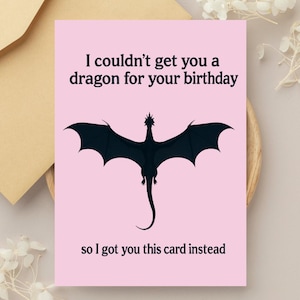Cartão de aniversário engraçado com dragão - tema de dragão, cartão-presente para amantes de livros, cartão humorístico, presente literário, cartão peculiar para todas as ocasiões