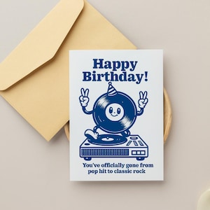 Carte d'anniversaire rock classique, carte rétro imprimable, vinyle vintage, carte d'anniversaire drôle pour personnes âgées