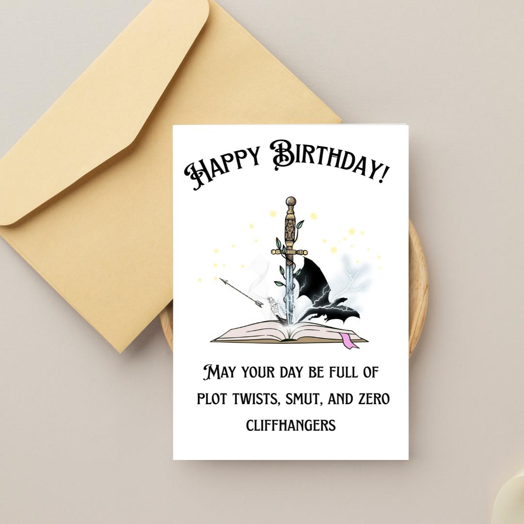 Smutty Book Lover Birthday Card: Sword & Dragon Fantasy (digital