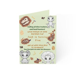 Dinosaurier-Geburtstags-Grußkarten, Kinderfeier einladen, Partykarten mit Dinosaurier-Thema, lustige färbbare Designs, 1 bis 50 Packungen