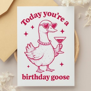 Biglietti d'auguri divertenti a forma di oca per il compleanno, biglietti con simpatici animali, auguri di compleanno, biglietti di auguri per feste, inviti per feste originali, oca rosa buffa