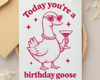 Funny Birthday Goose Greeting Cards, Cute Animal Cards, Birthday Wishes, Celebration Cards, Unique Party Invitations, Pink Silly Goose