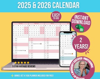 2025 - 2026 Calendar Template | Excel & Google Sheets - Etsy
