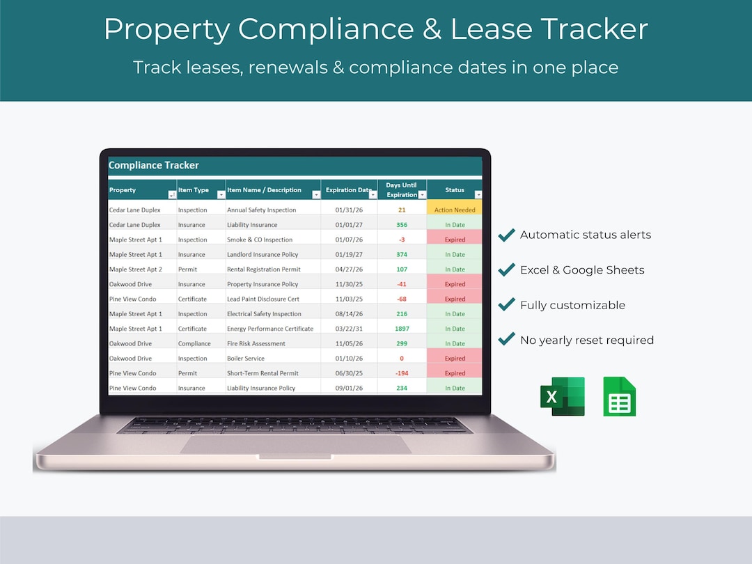 Property Management Spreadsheet for Landlords | Compliance & Lease ...