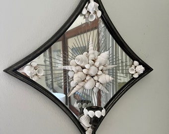 Gunmetal Starburst Antiqued Mirror Seashell Sconce