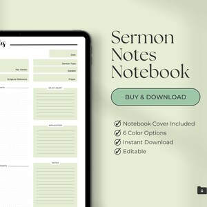 Digital Sermon Notes PDF Printable Sermon Notes Template Digital Church Notes Bible Study Note Taking Sermon Notes Notebook Notebook Cover