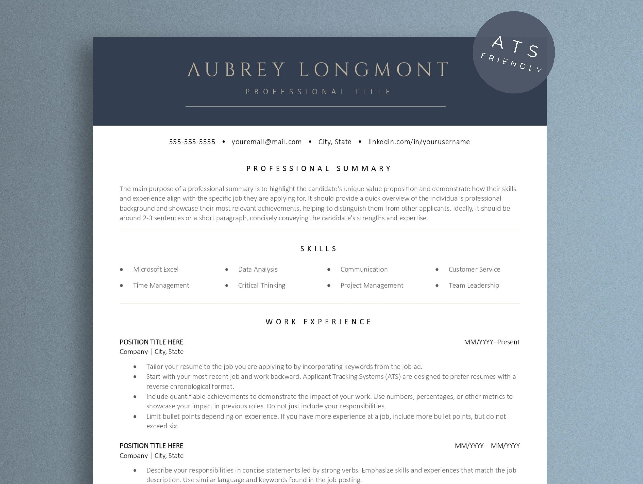 ATS Friendly Resume Template | CV Template for Word & Google Docs