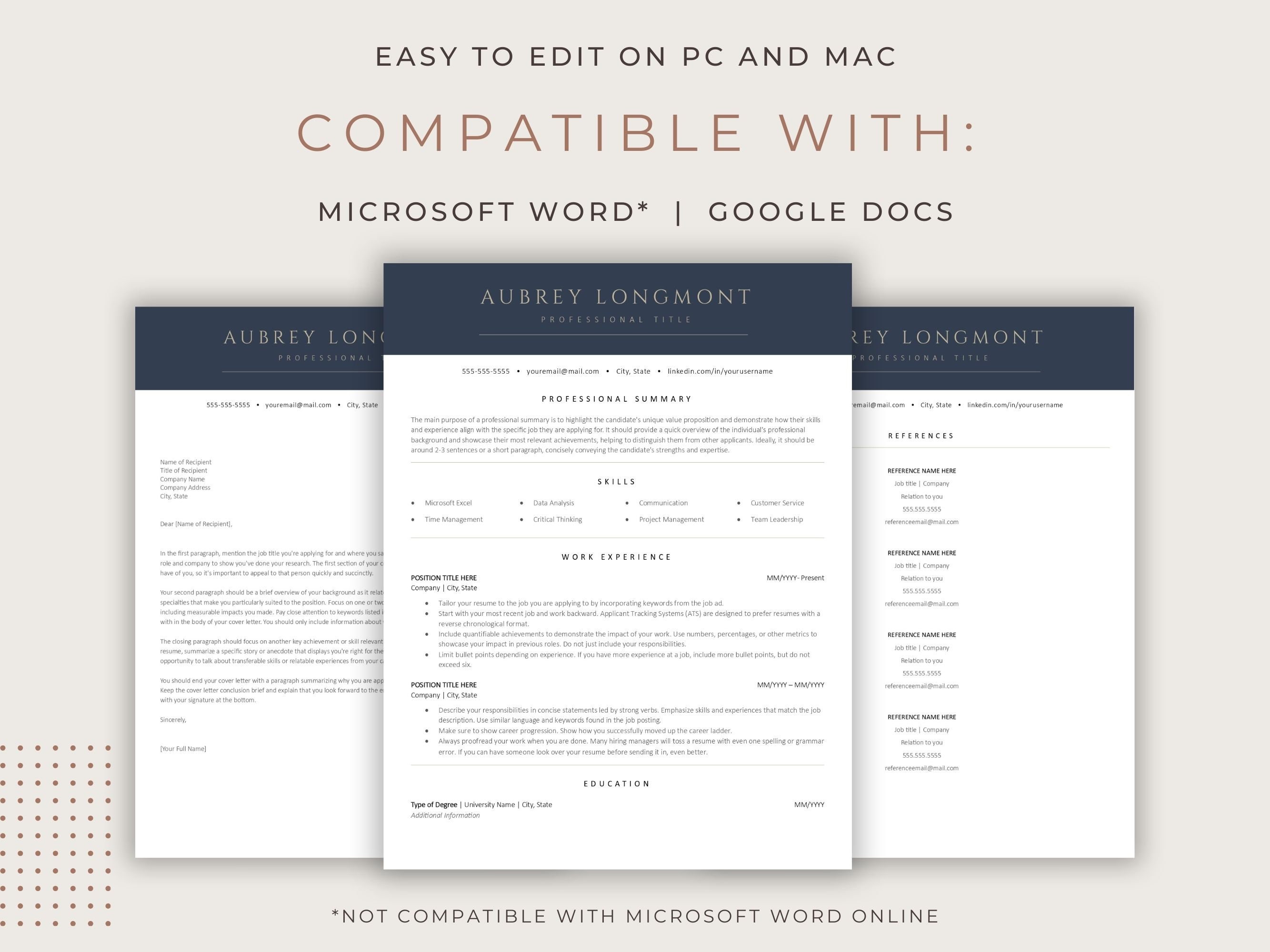ATS Friendly Resume Template CV Template for Word & Google - Etsy