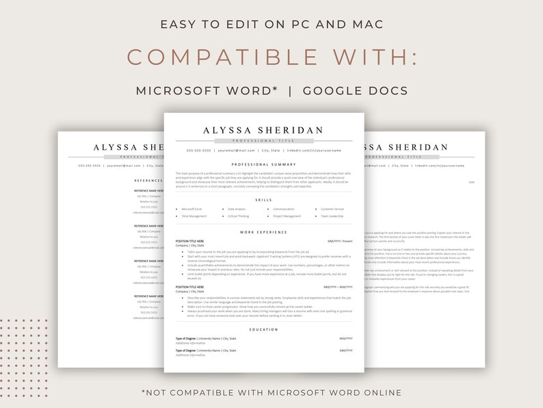 ATS Friendly Resume Template | Professional Resume for Word, Simple ...