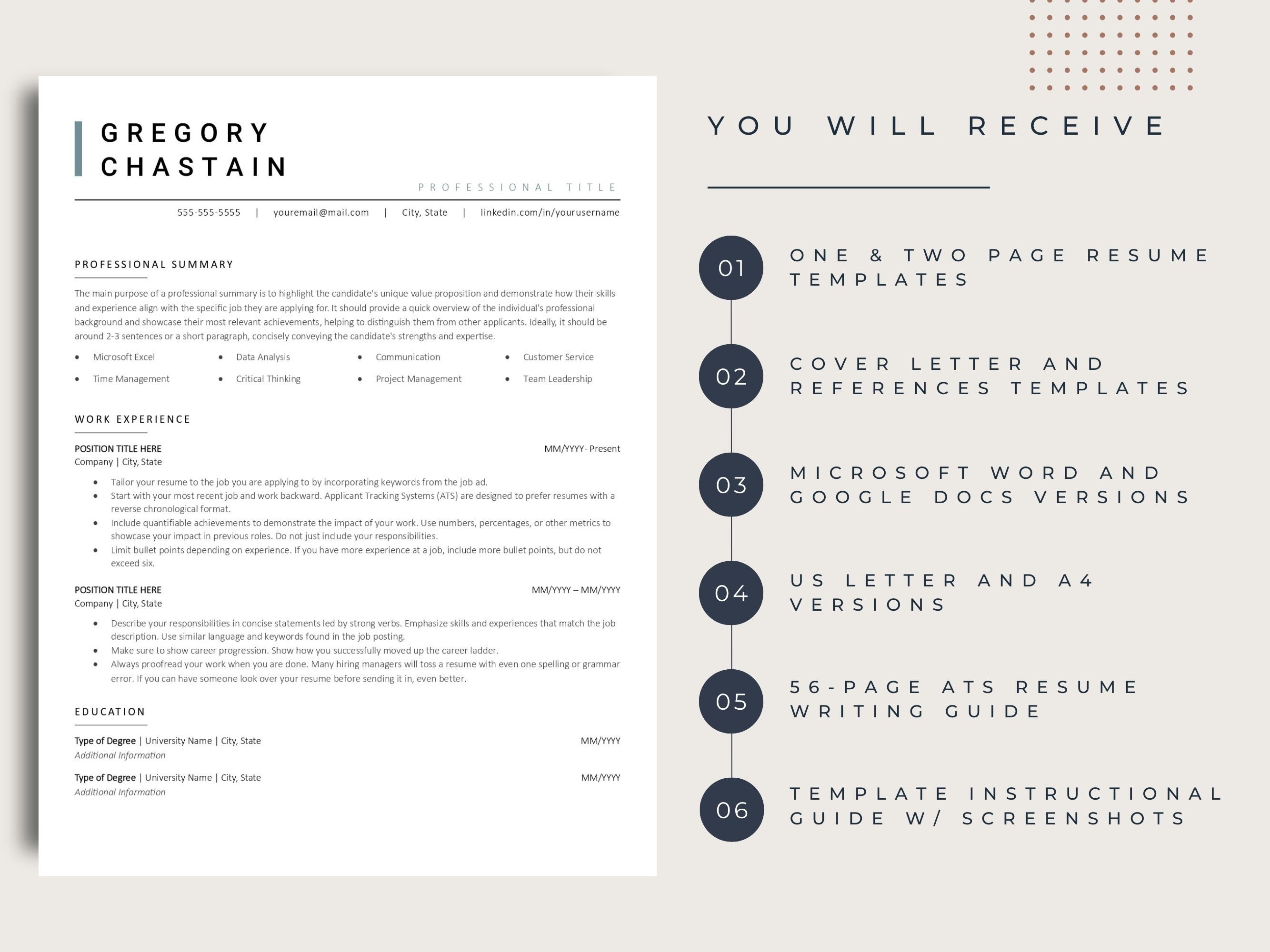 ATS Friendly Resume Template CV Template for Word & Google Docs, Resume ...