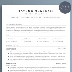 May include: A black and white resume template with the title "TAYLOR MCKENZIE" and the text "PROFESSIONAL TITLE" at the top. The resume includes sections for "PROFESSIONAL SUMMARY", "SKILLS", and "WORK EXPERIENCE".