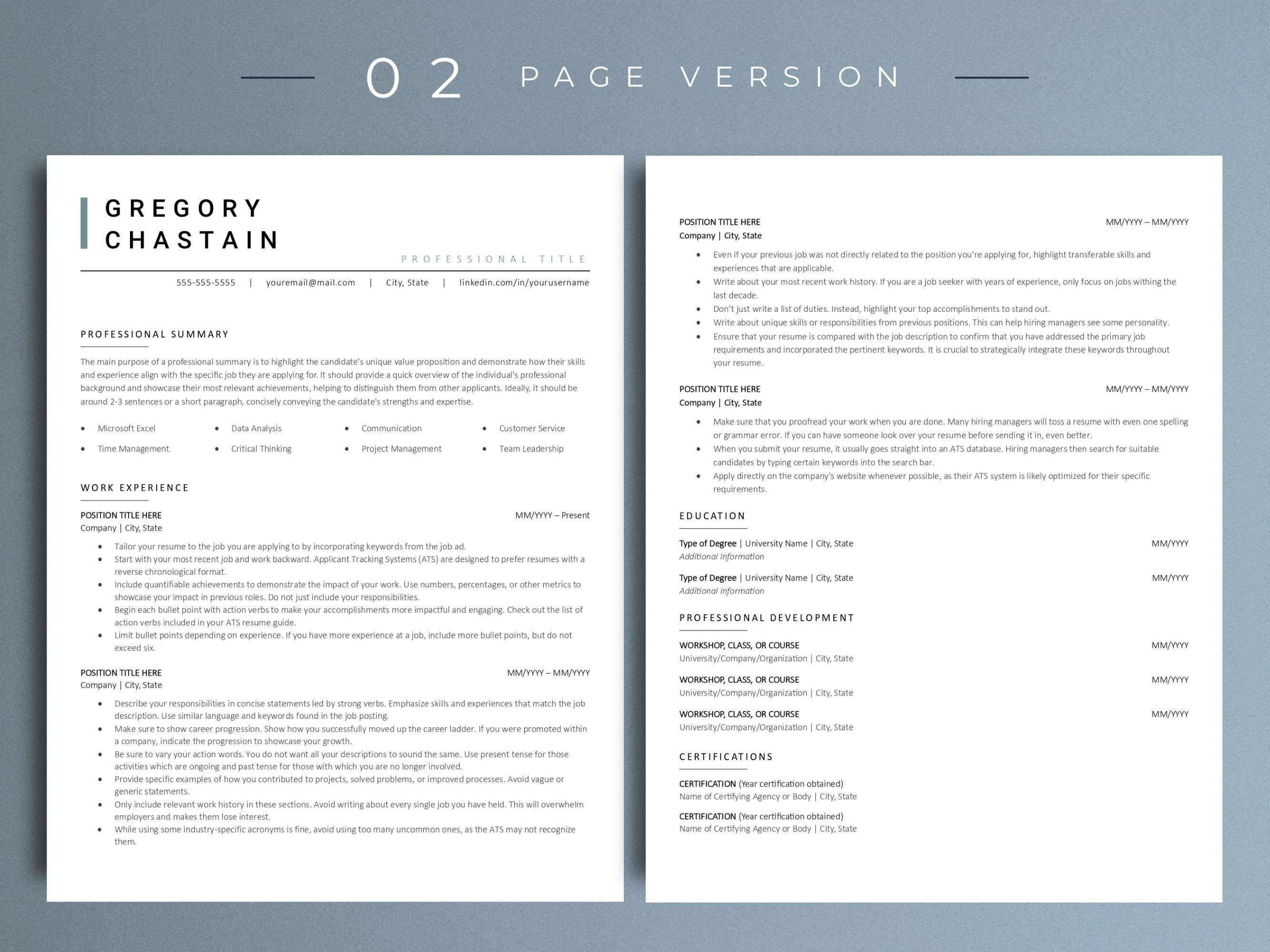 ATS Friendly Resume Template CV Template for Word & Google Docs, Resume ...