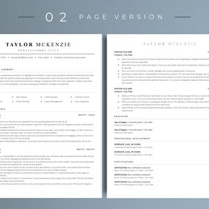 May include: A two-page resume template with a modern, minimalist design. The template features a black and white color scheme with a simple, clean layout. The resume includes sections for professional summary, skills, work experience, education, professional development, and certifications.