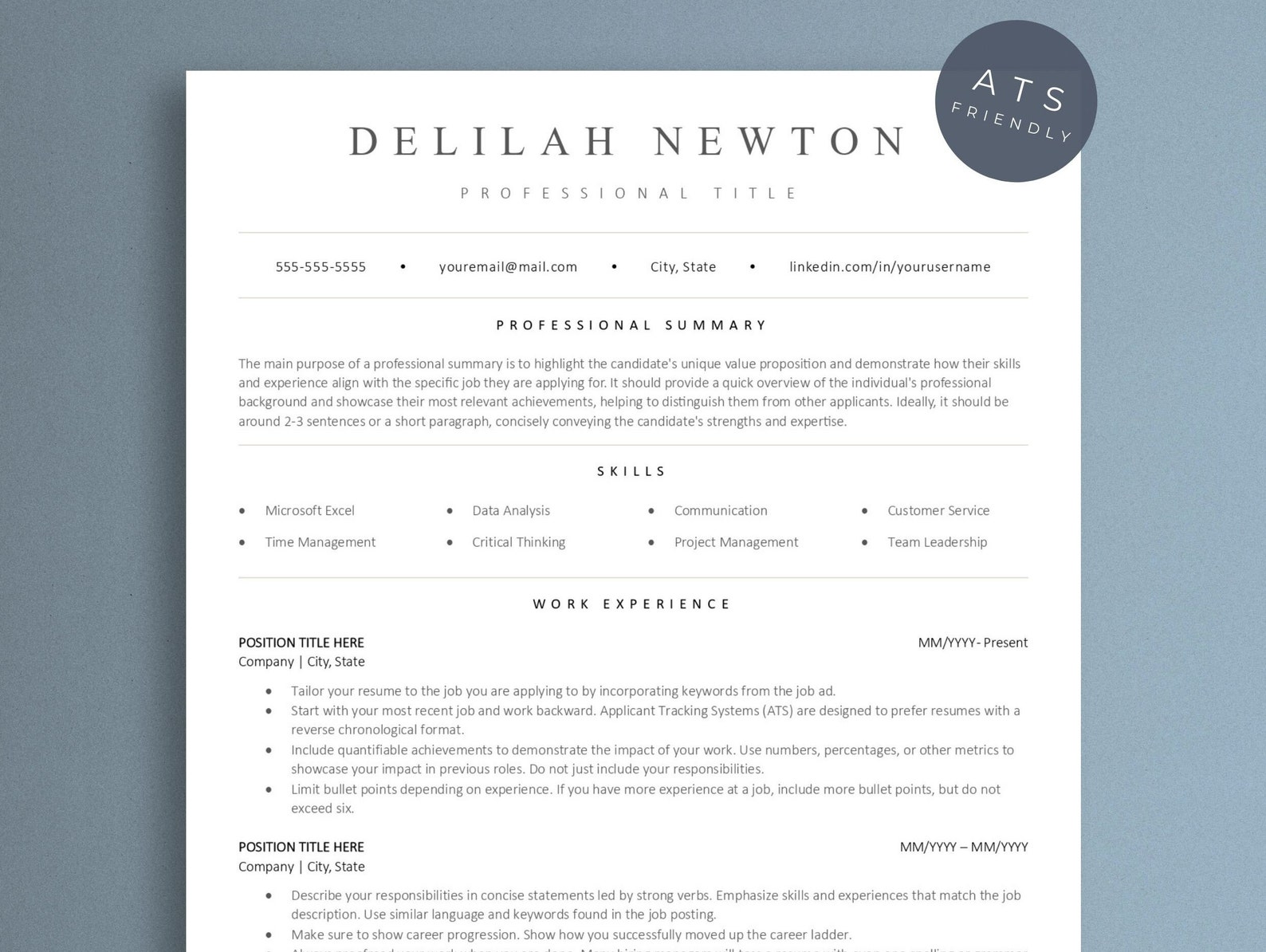 ATS Friendly Resume | Template for Google Docs & Word, Clean and Simple ...
