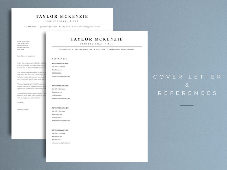 May include: A black and white cover letter and references template with the text "COVER LETTER & REFERENCES" at the top of the page.