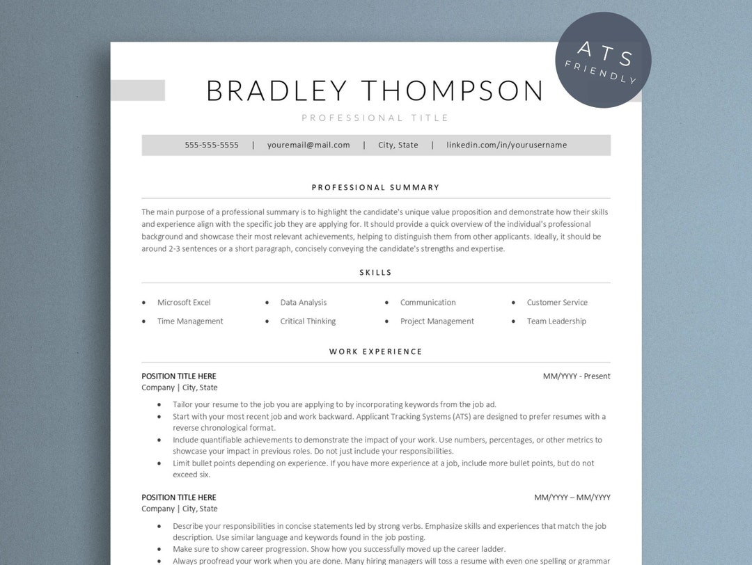 ATS Friendly Resume Template | CV Template for Word & Google Docs ...